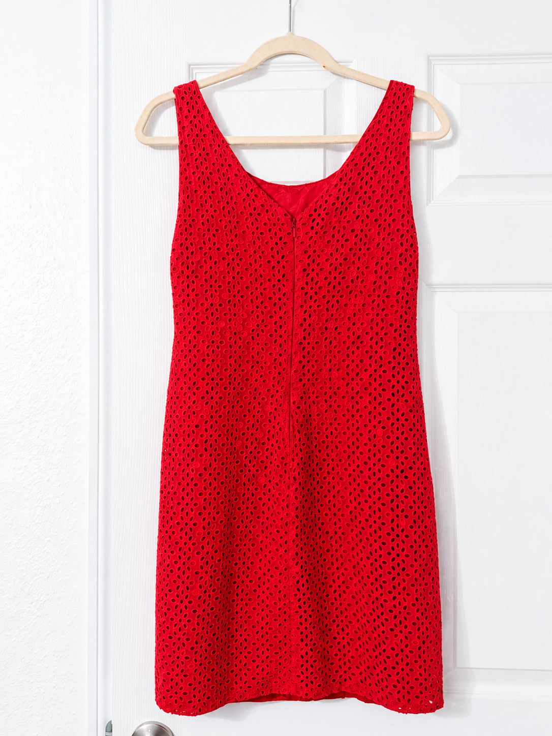 Vintage Red Eyelet Cotton Dress | Made in Brazil | Size 40 (Approx. US Medium)
