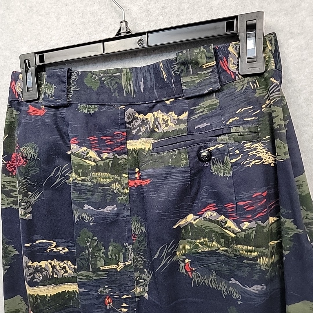 VTG 90s BUSHWACKER USA Maxi Skirt Navy Fishing Mountains Cottagecore Waist 24″