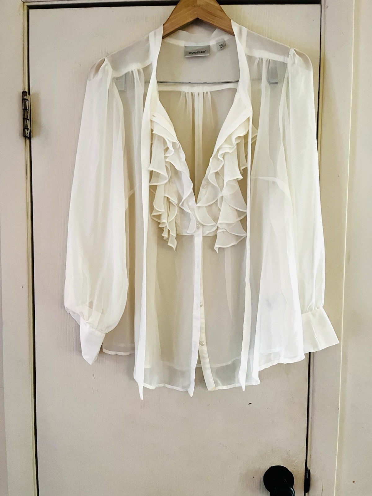 VTG 90s Victorian Revival Chiffon Romantic Edwardian Sheer Ruffle Blouse L
