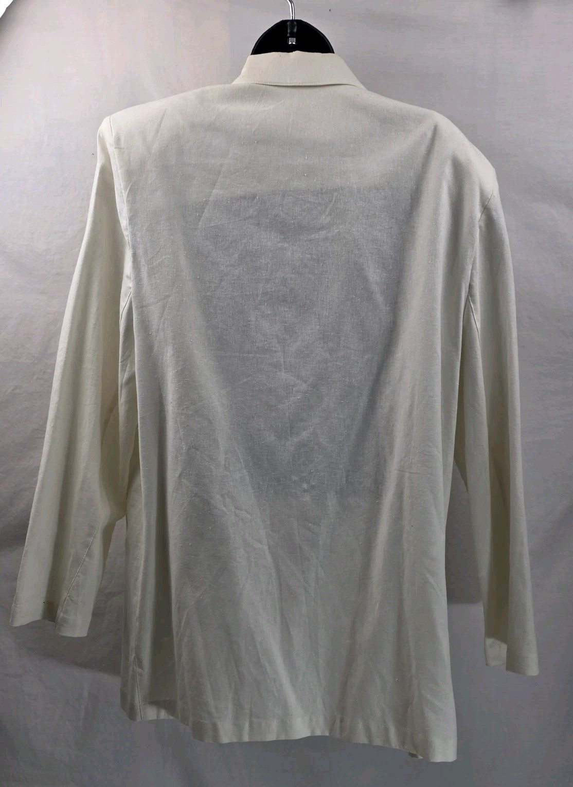 Vtg Rafaella Womens Cream Linen Blend Blazer Sz 16 Padded Shoulder Retro Career