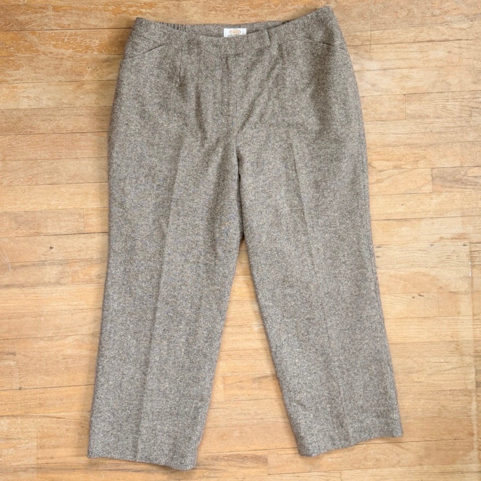 Vintage Tweed Wool & Silk Pants Size 1X (16WP) 35-37″ Waist Brown Trousers