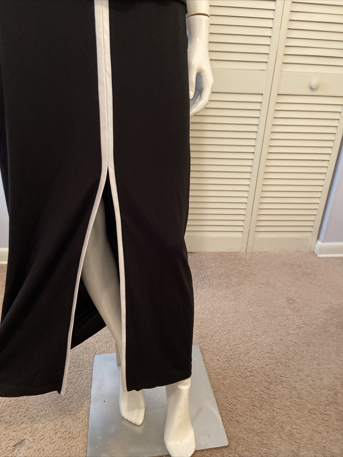 Vtg CHIC JOSEPH RIBKOFF 2 PC Halter Top Skirt Black With White Trim Slit Sz 10
