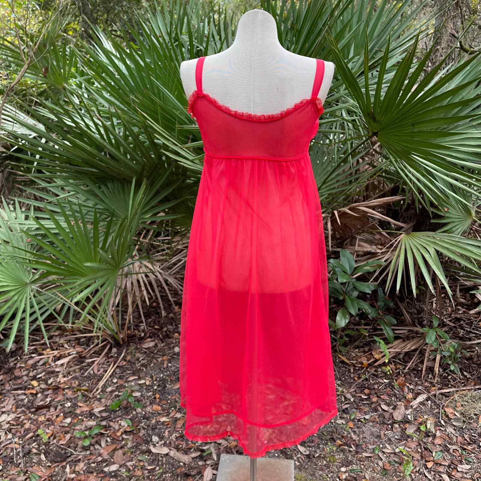 Vintage 50s Ethereal Red Chiffon Nightgown and Peignoir Set Lisette Size 34