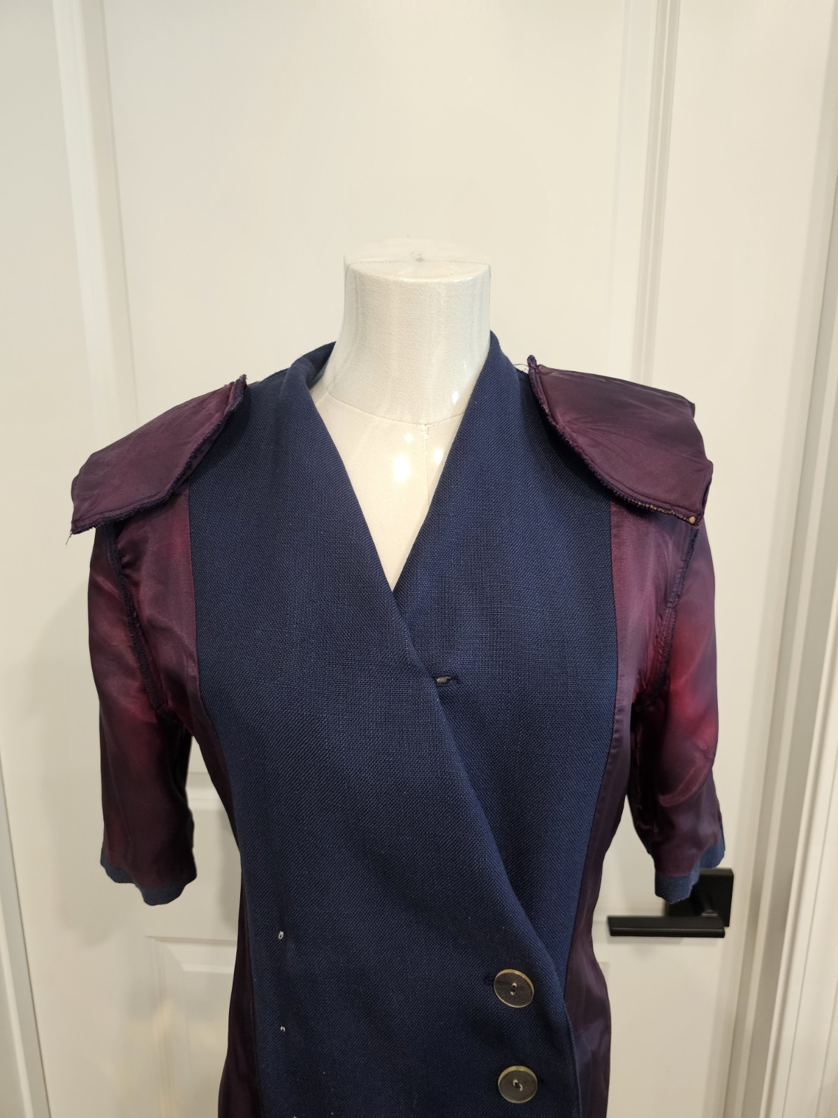 Vintage Lined Navy Pretaporte Coat Dress w/White Mother of Pearl Buttons Sz 6