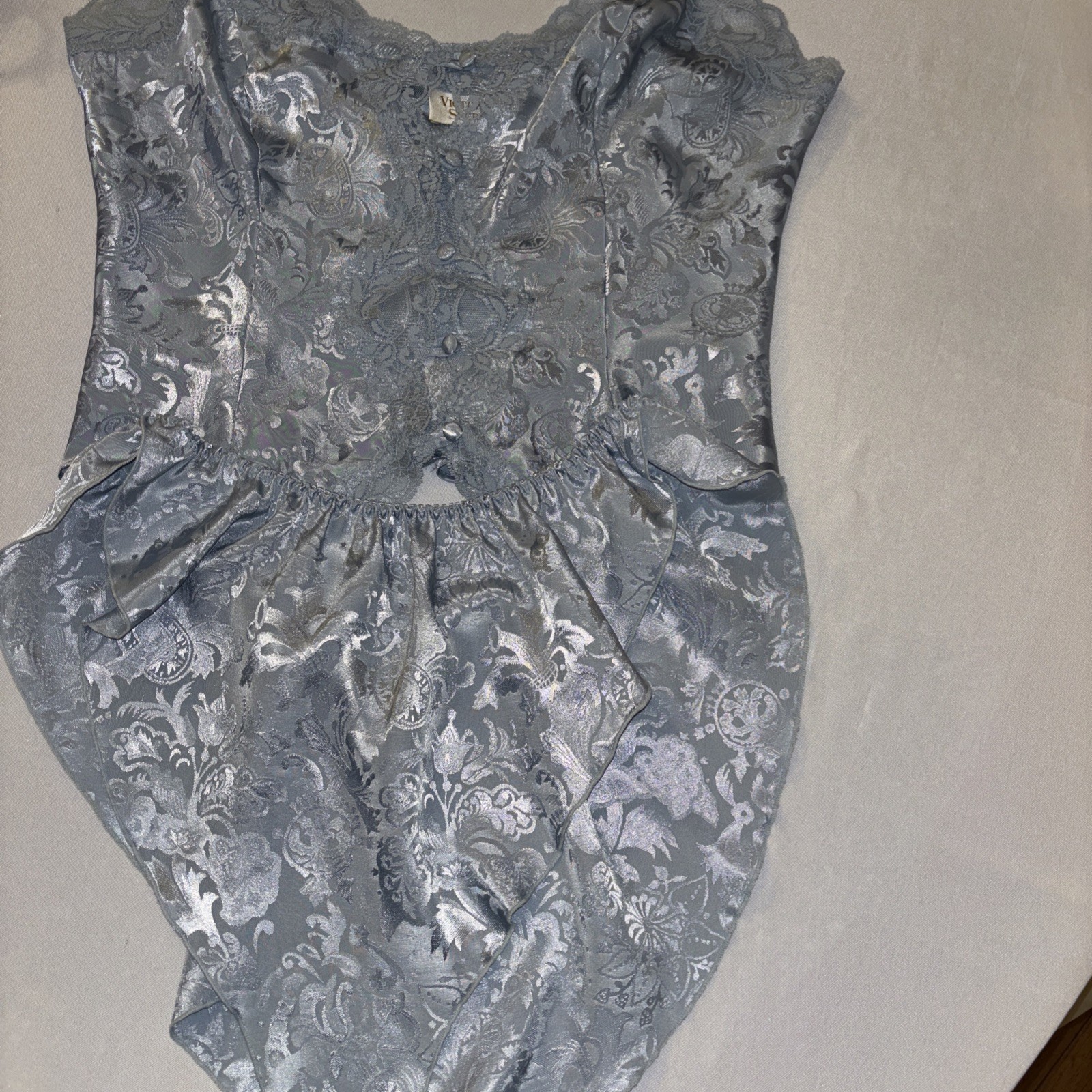 Victoria’s Secret Jacquard Lace Satin Set Top & Bloomers Flutter Gold Label VTG