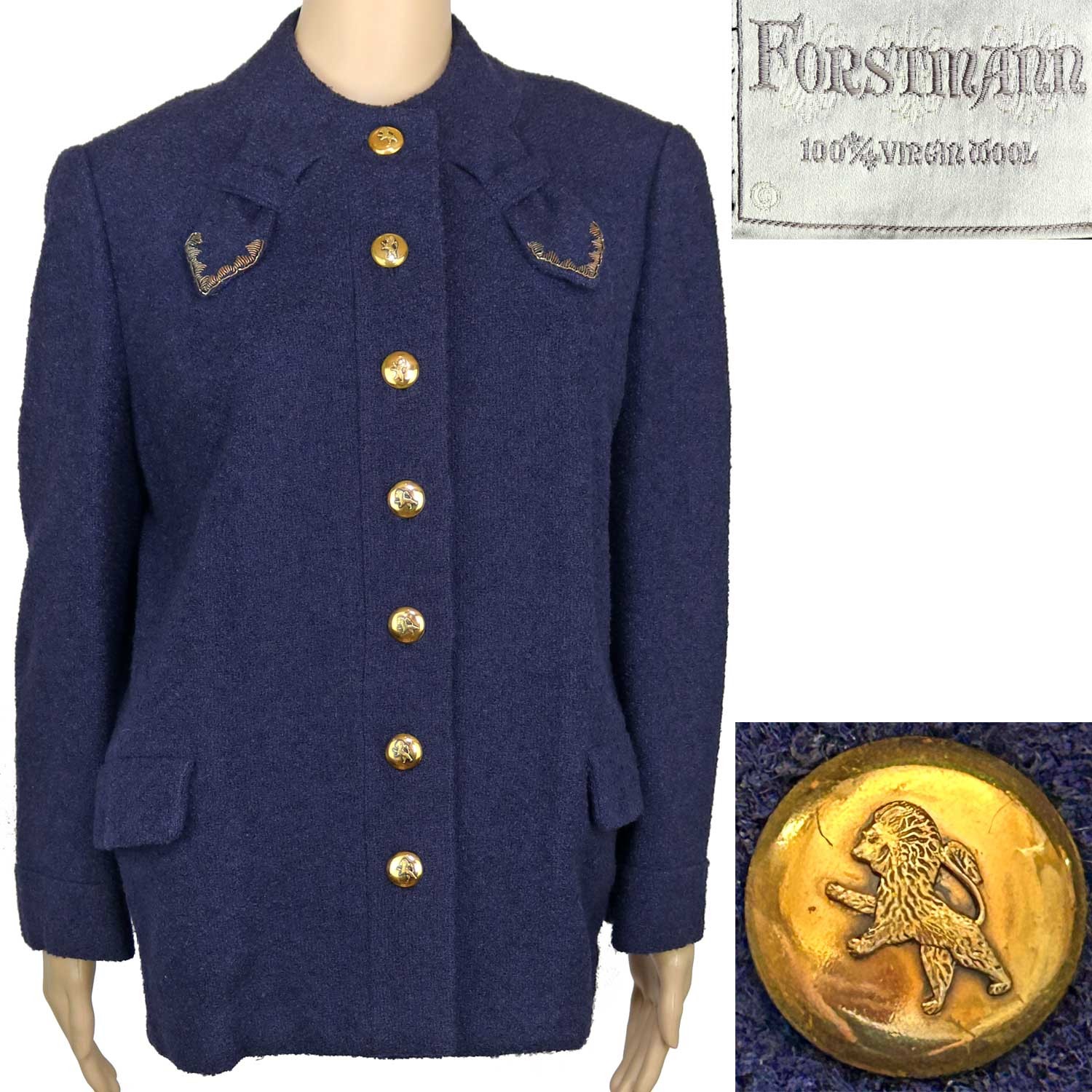 1940s 1950s Vintage Forstmann Wool Boucle Jacket 7 Sam Biern Buttons Gold Lion L