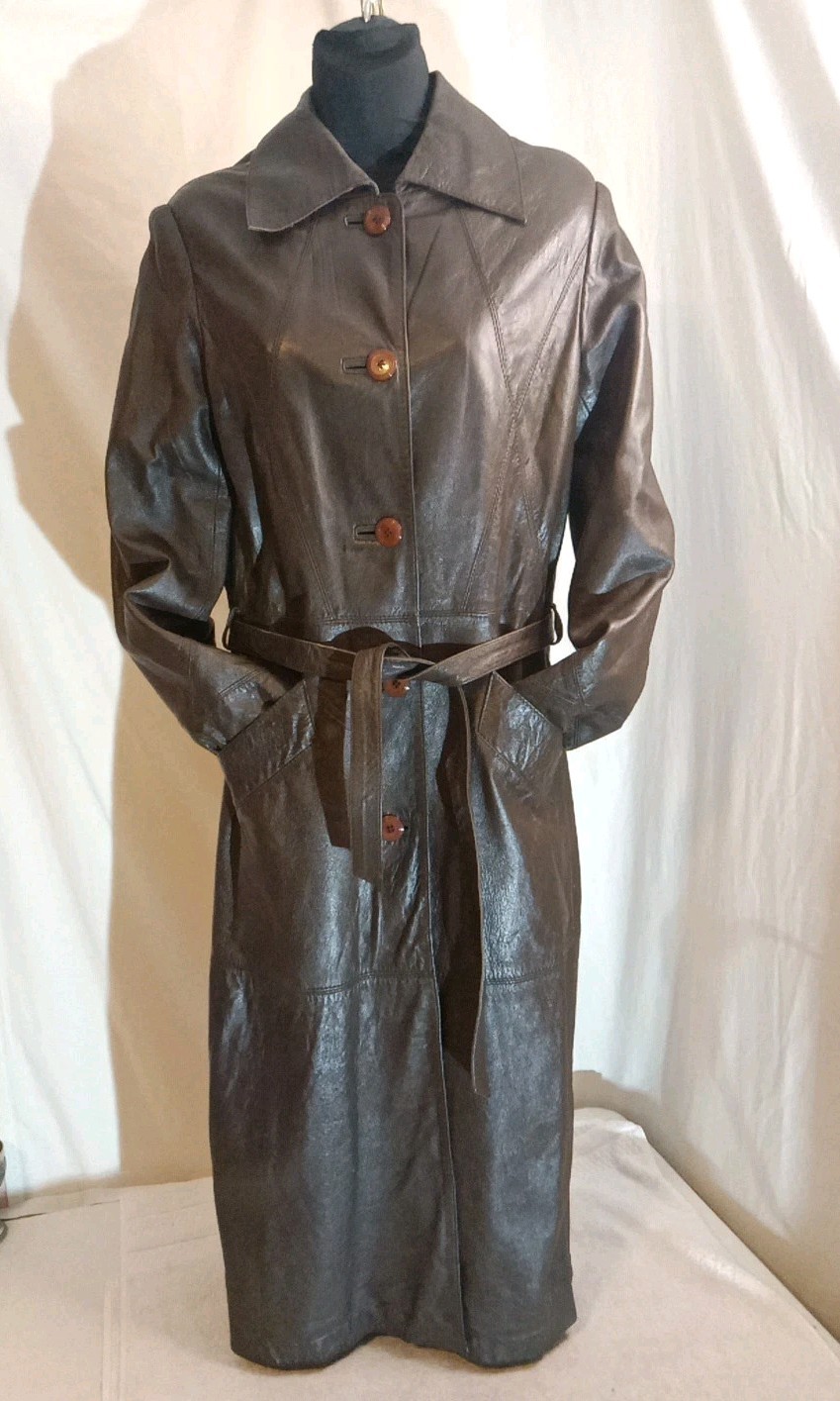 Vtg Imperial Leather and Sportswear Coat Gray A-Line Panel Mid-Calf Brown Size 8
