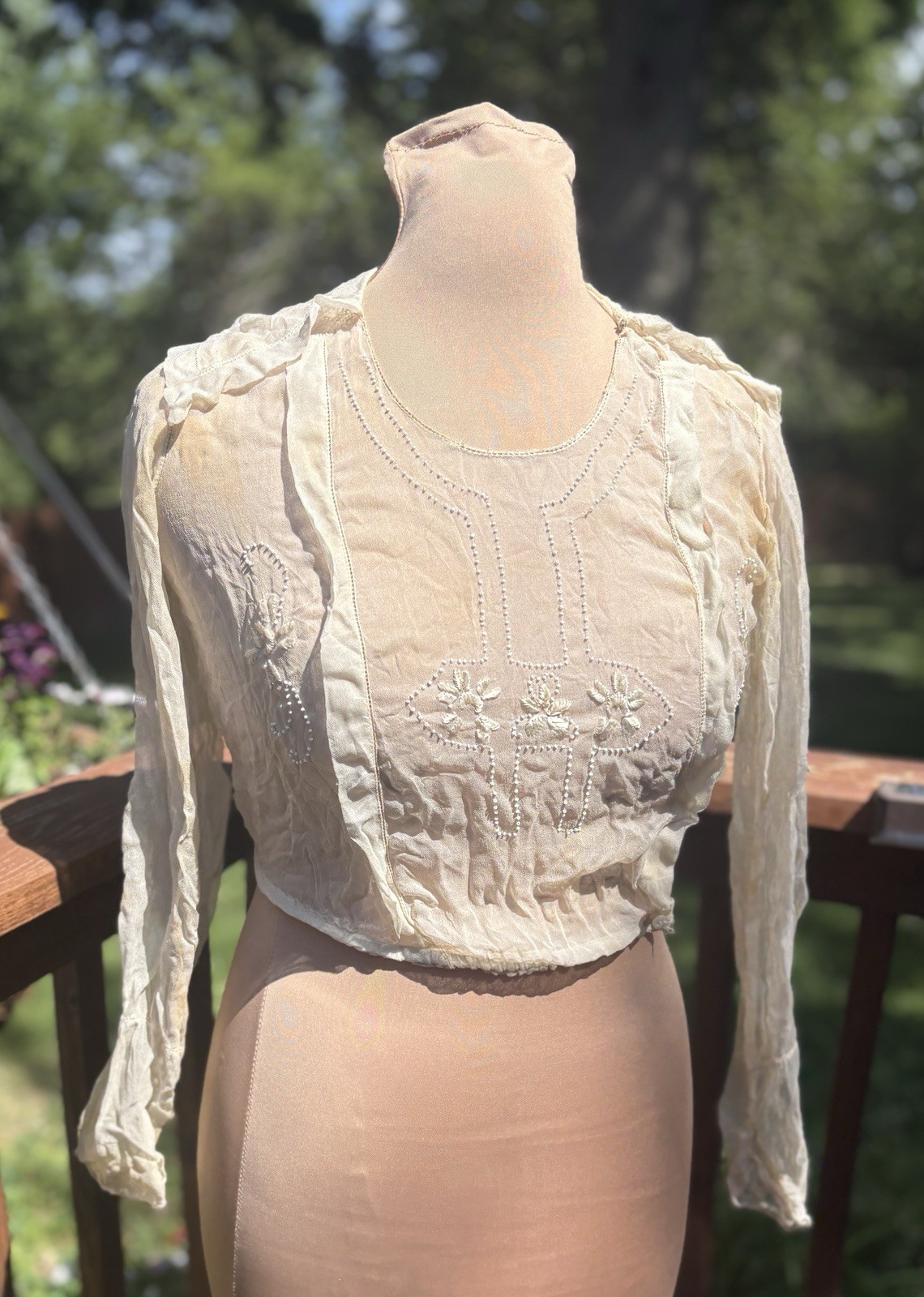 ✨ Antique 1907 Edwardian Sheer Blouse Beaded Embroidery Sailor Collar RARE gem