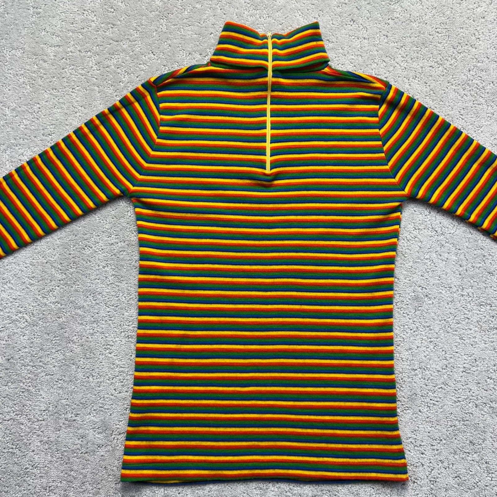 VINTAGE Rainbow Striped Mock Neck Quarter Zip Knit Top Women S? Multi Longsleeve