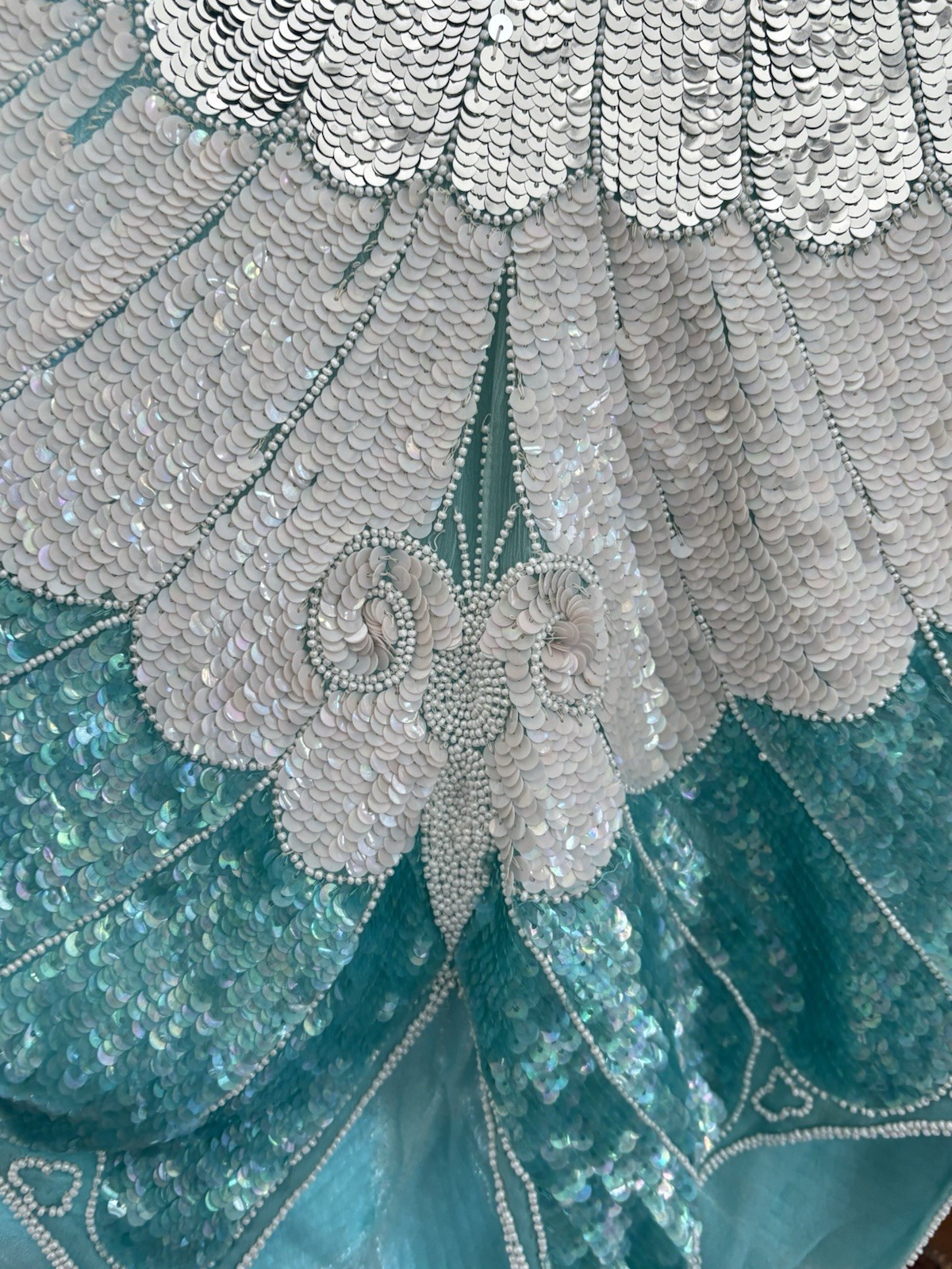 Vintage Suzette International Paris Santa Fe Sequence Butterfly Top teal silver