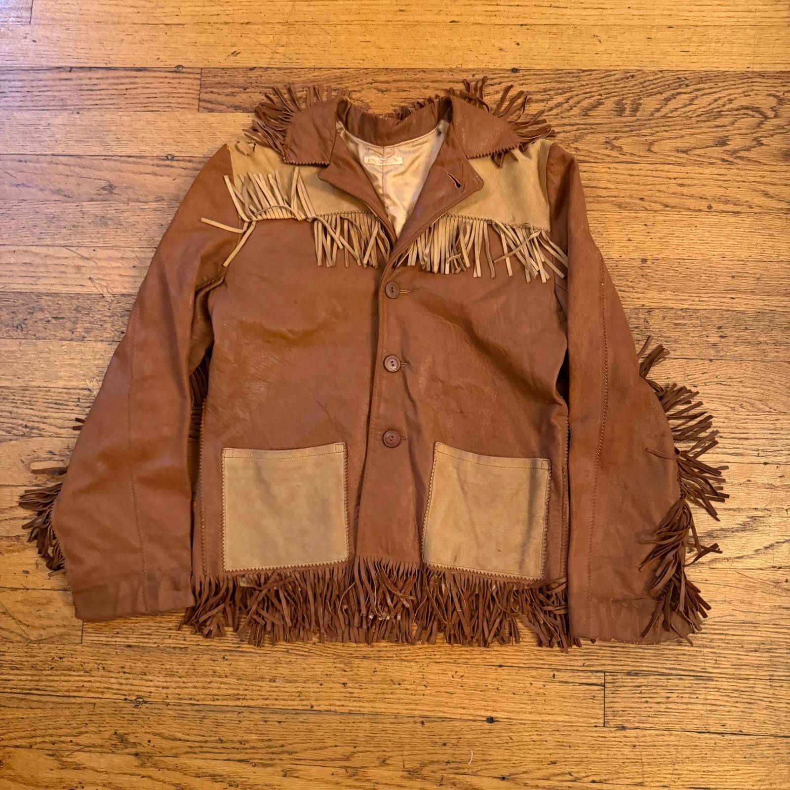 Vintage 60s 70s Western Leather Fringe Jacket Brown Tassels Boho Cowgirl