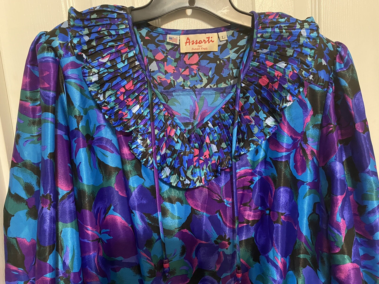 Assorti Susan Freis Vintage 80s 3/4 Bell Sleeve Ruffle Floral Sz Large ~EUC~