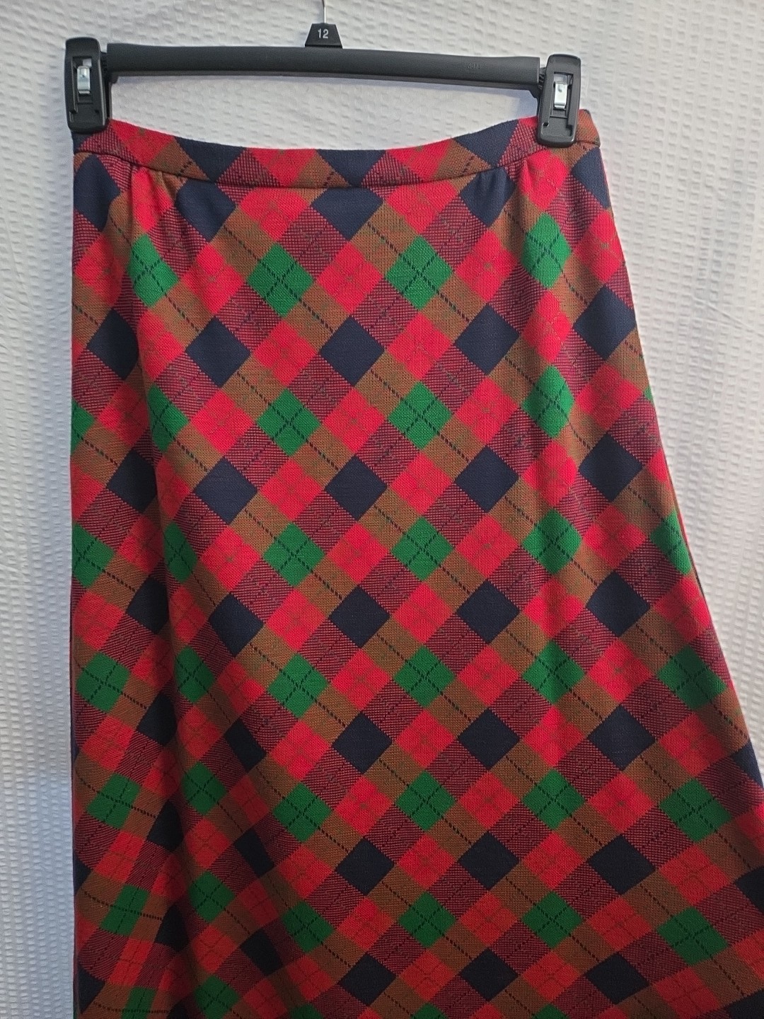 Vtg. Agile Florence Walsh Red Green Blue Plaid Maxi Skirt- 29″ W 39” L Holiday