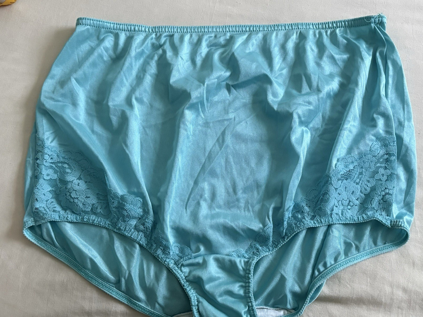Vtg Sears Shiny Nylon Granny Panties Blue Lace Full Brief Underwear Sz 11 Gusset
