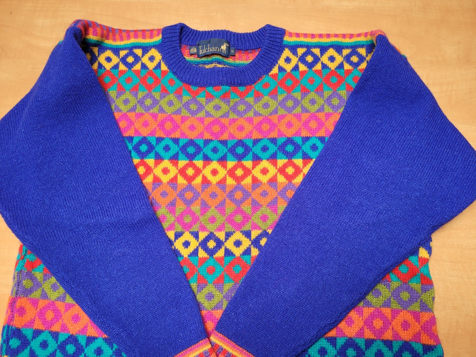 Vintage Tulchan Wool Bright Patchwork Jumper XL