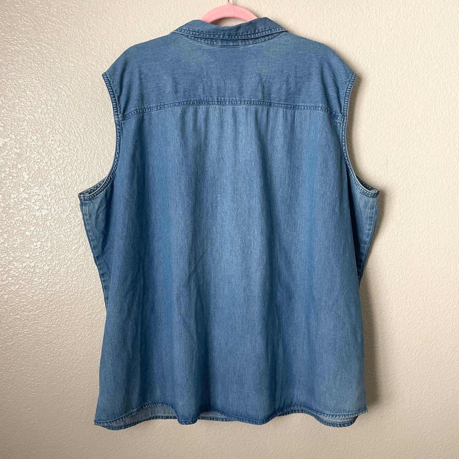 Vintage Looney Tunes Taz Denim Vest Button Down Sleeveless Plus 26/28W Blue Y2K