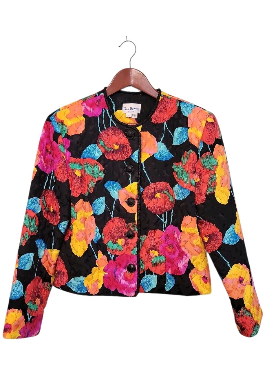 Vintage Gay Boyer New York Floral Quilted 100% Silk Designer Mobwife Size 10