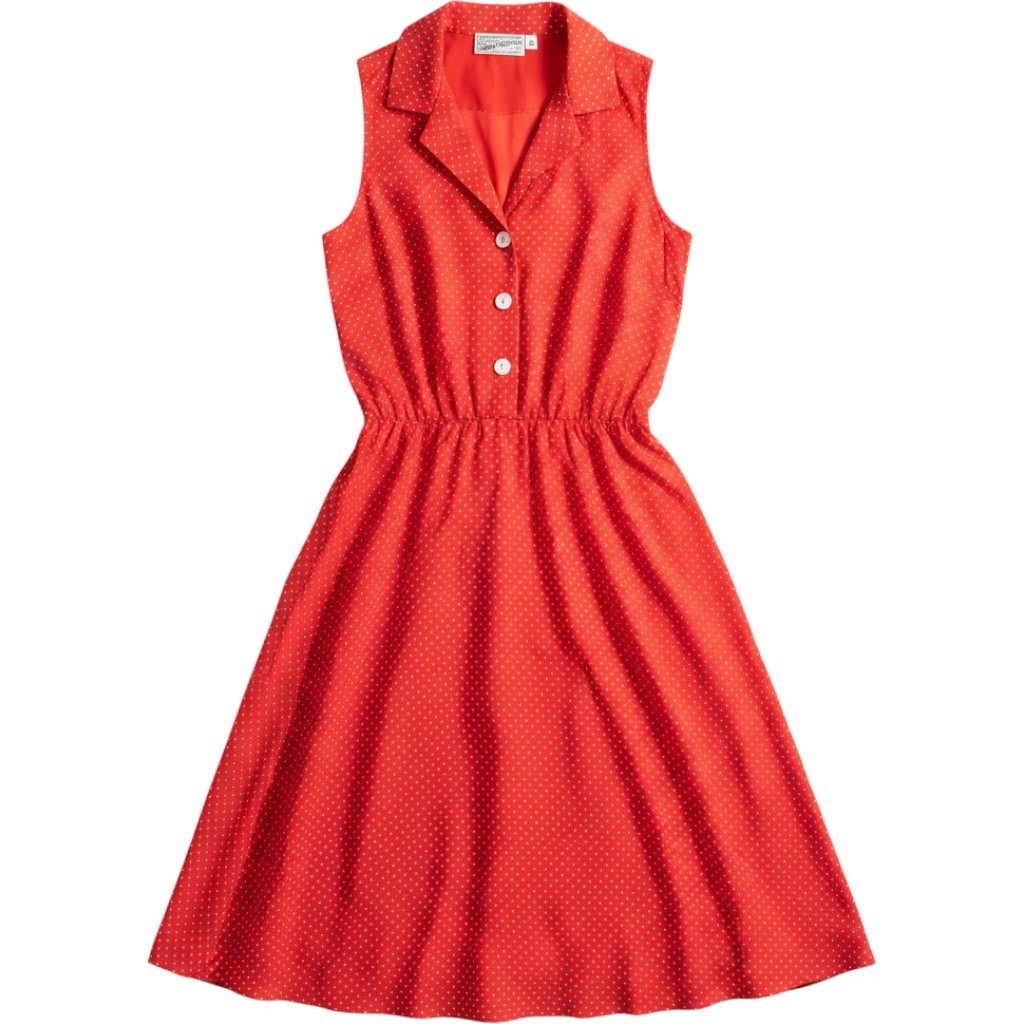 Vintage New Raves Red Polka Dot Sleeveless Midi Dress Retro Fit Flare Notched 10