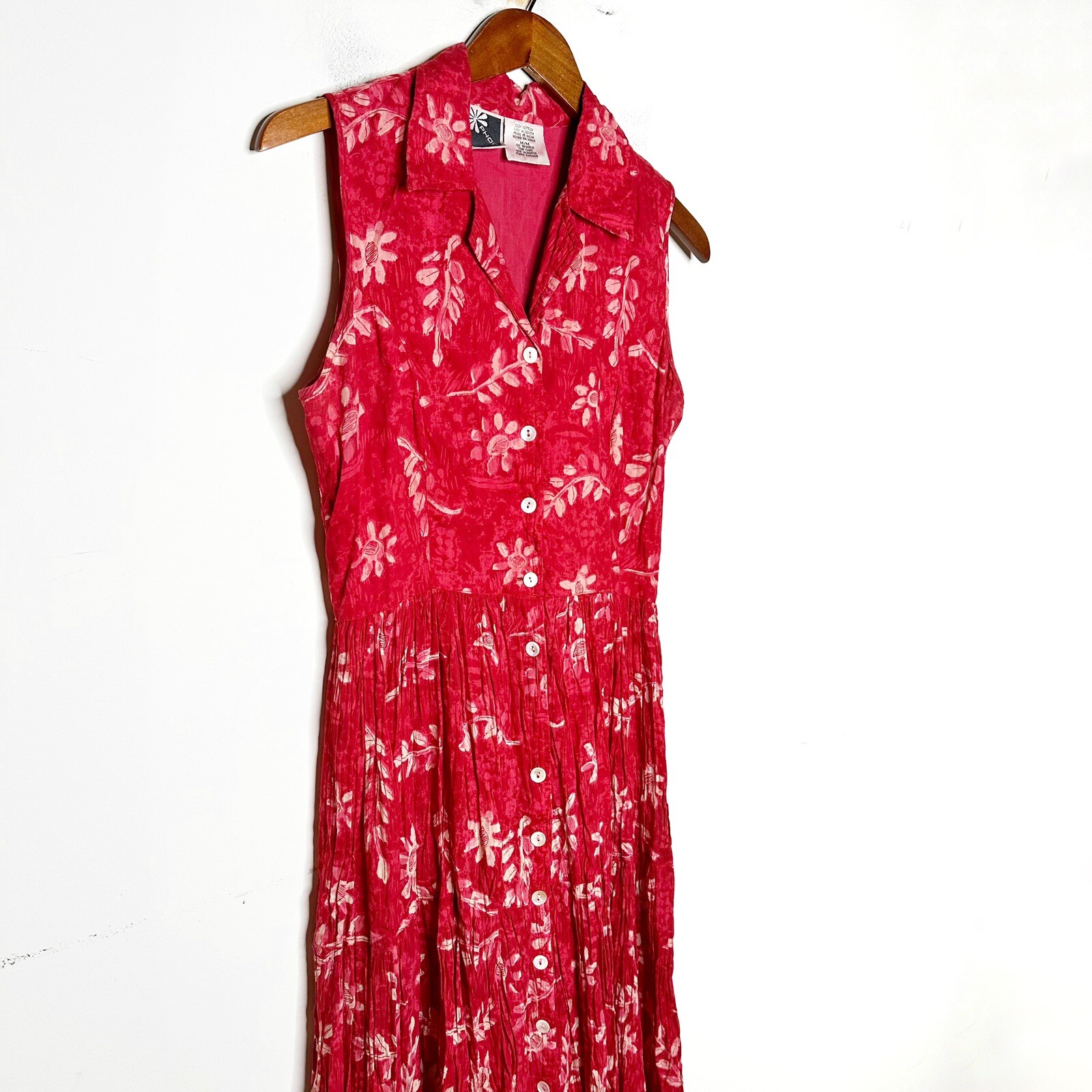 Phool Vintage 1990’s Indian Cotton Tiered Maxi Dress Red & Cream Size Medium