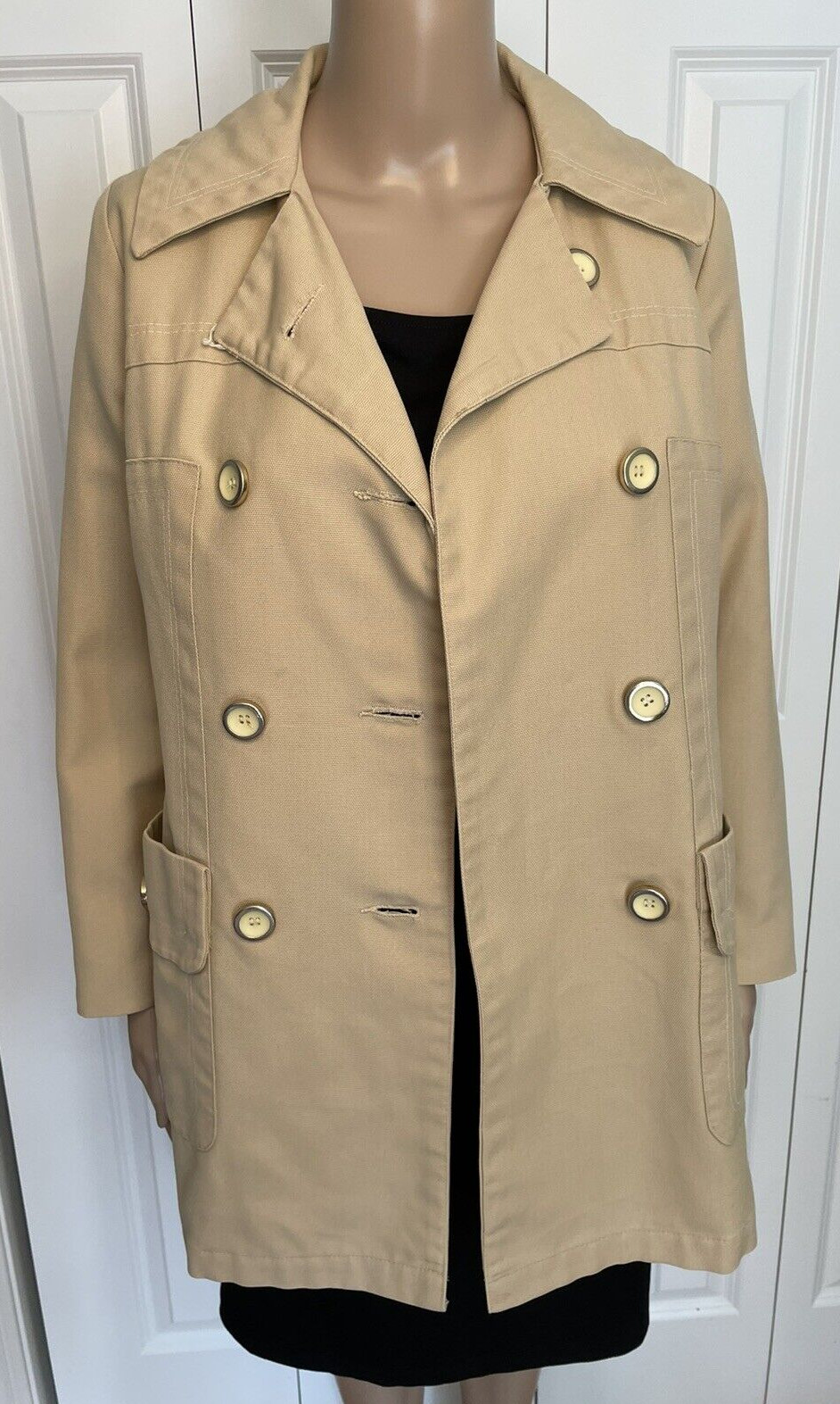 Vintage Jerold Outer Banks Collection XS Beige Double Breasted Lined Jacket Coat