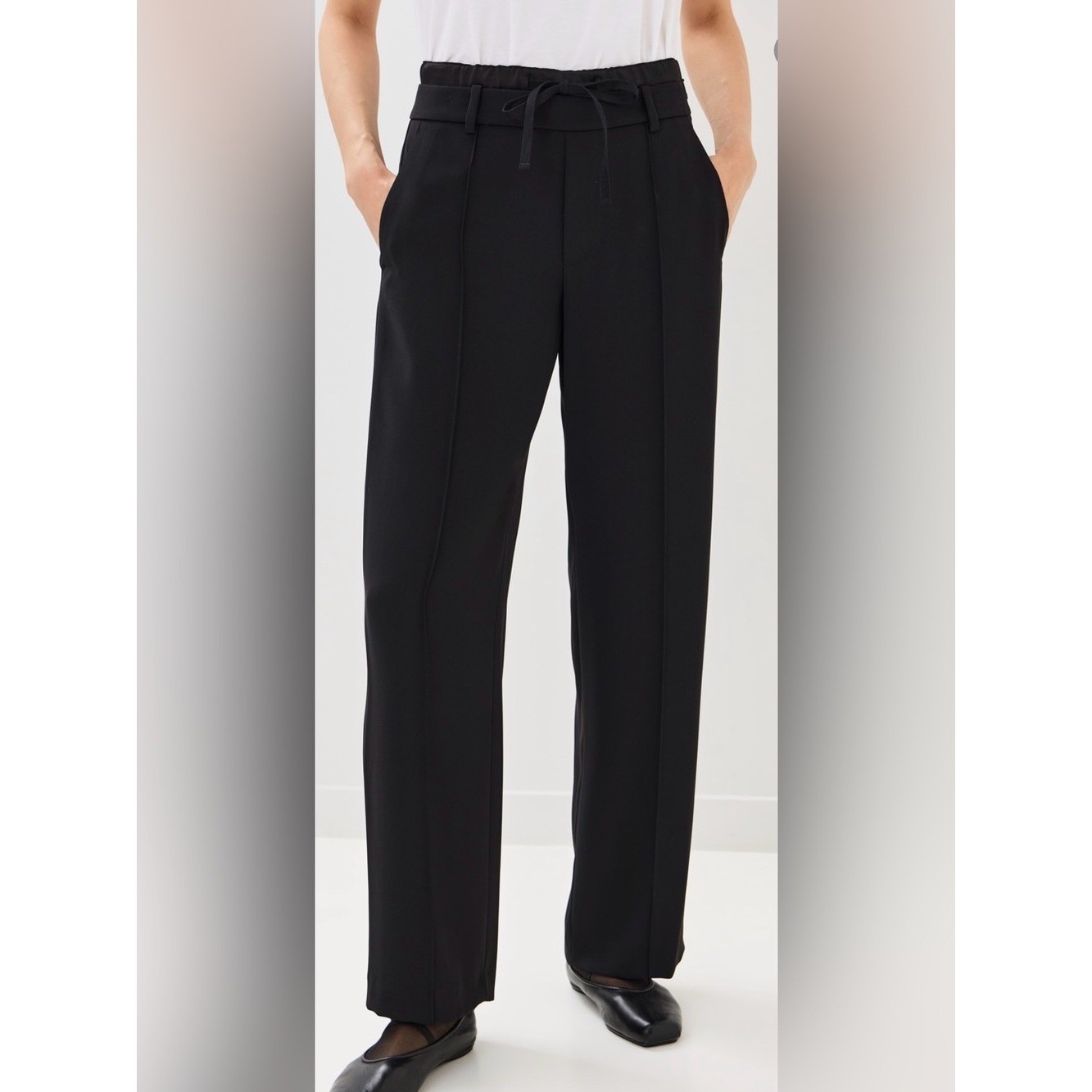 Vince NWT Double Waistband Drawstring Pants Wide Leg Black Size 4