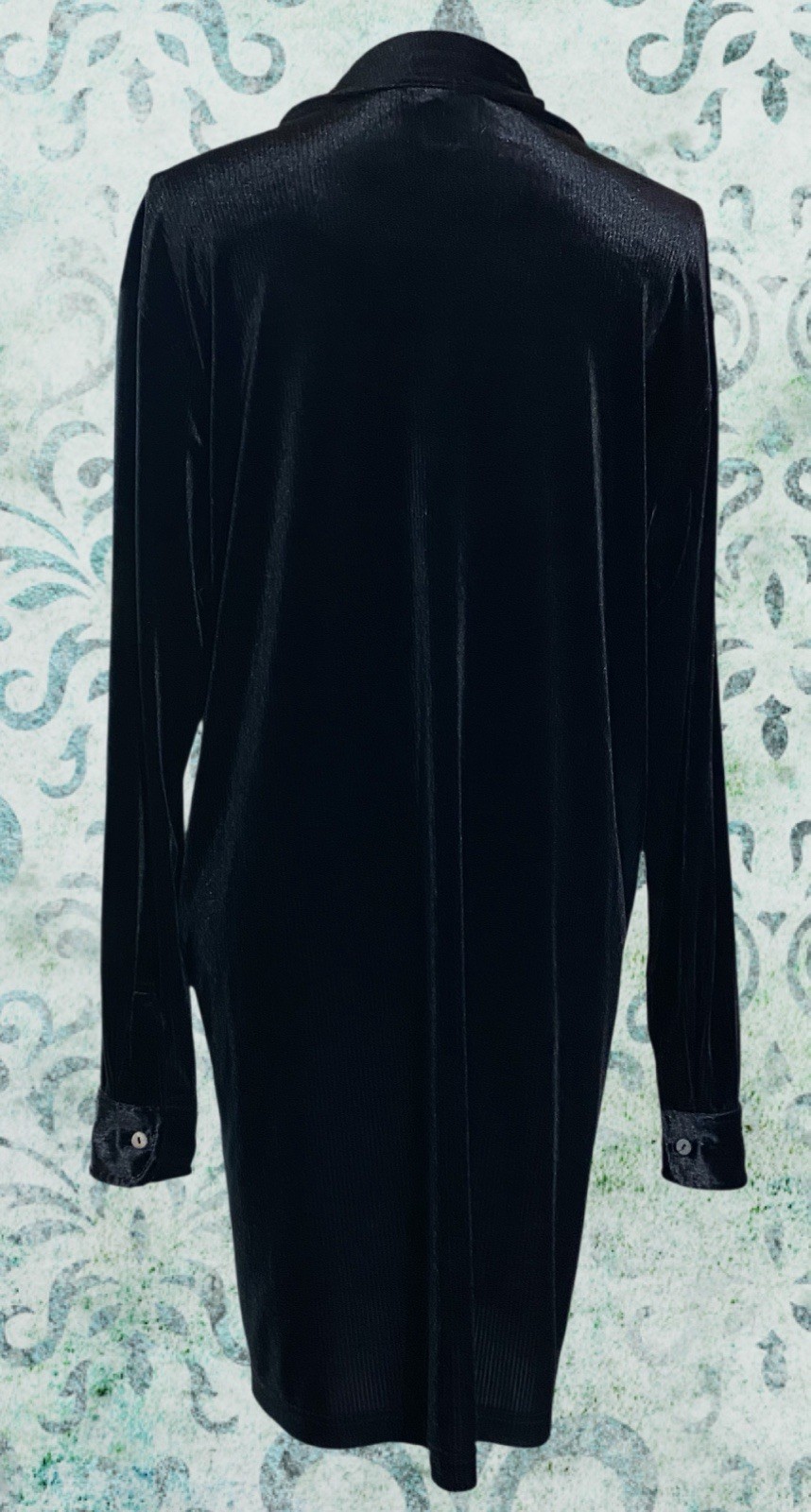 Jones New York Minimalist Womens L Velvet Black Midi Long Sleeve Dress -READ
