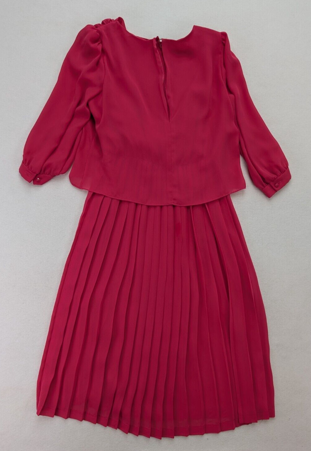 Vintage Women’s Dress Amy Deb Pink Midi Size M/L 3/4 Sleeve Pleated