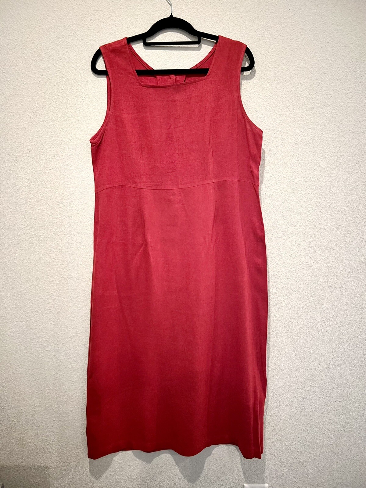 Vintage 90s Red Sleeveless Dress Flax Linen Blend Empire Waist Minimalist Sz 16