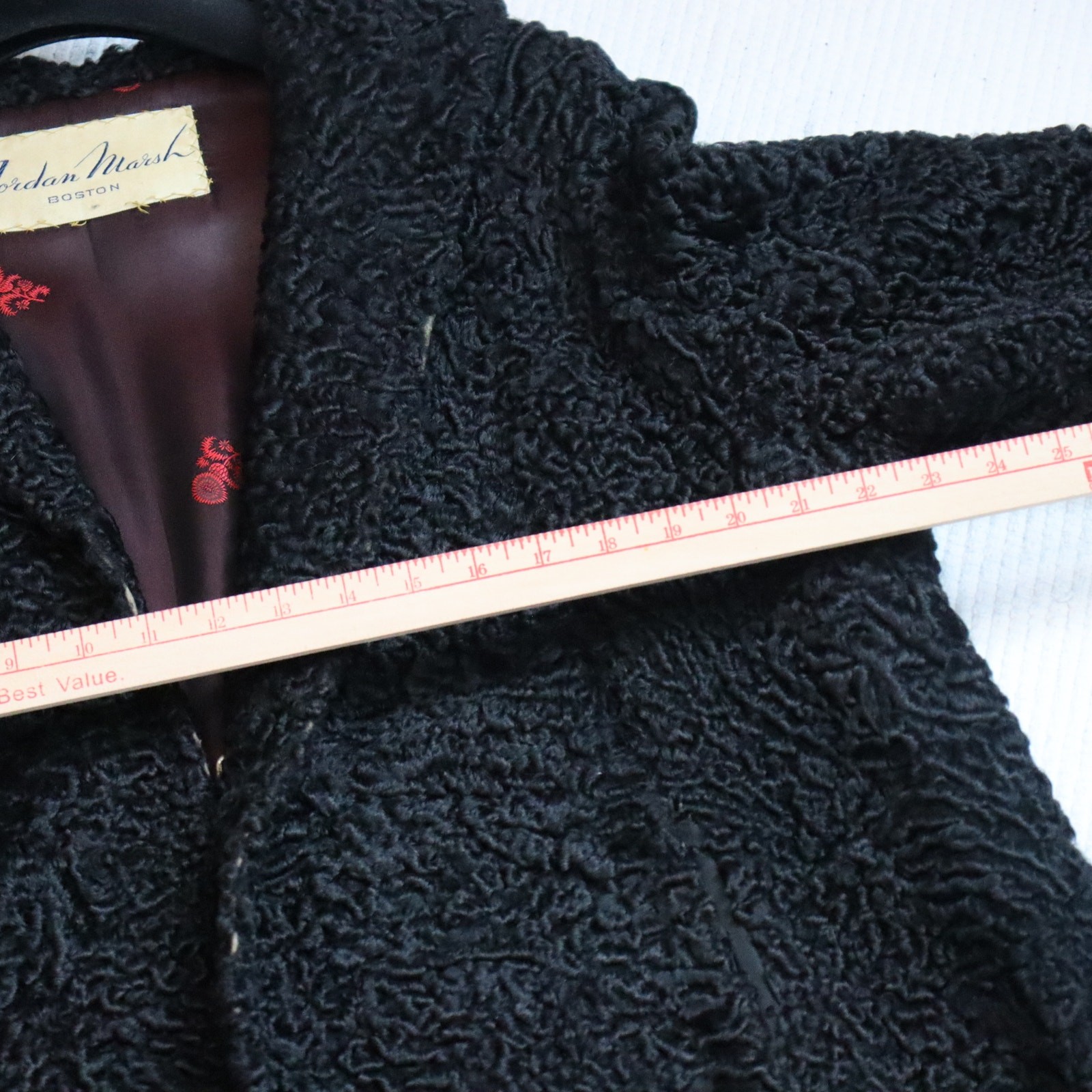 Vintage Jordan Marsh Persian Lamb Fur Coat Black Curly Wool Swing Jacket No Size