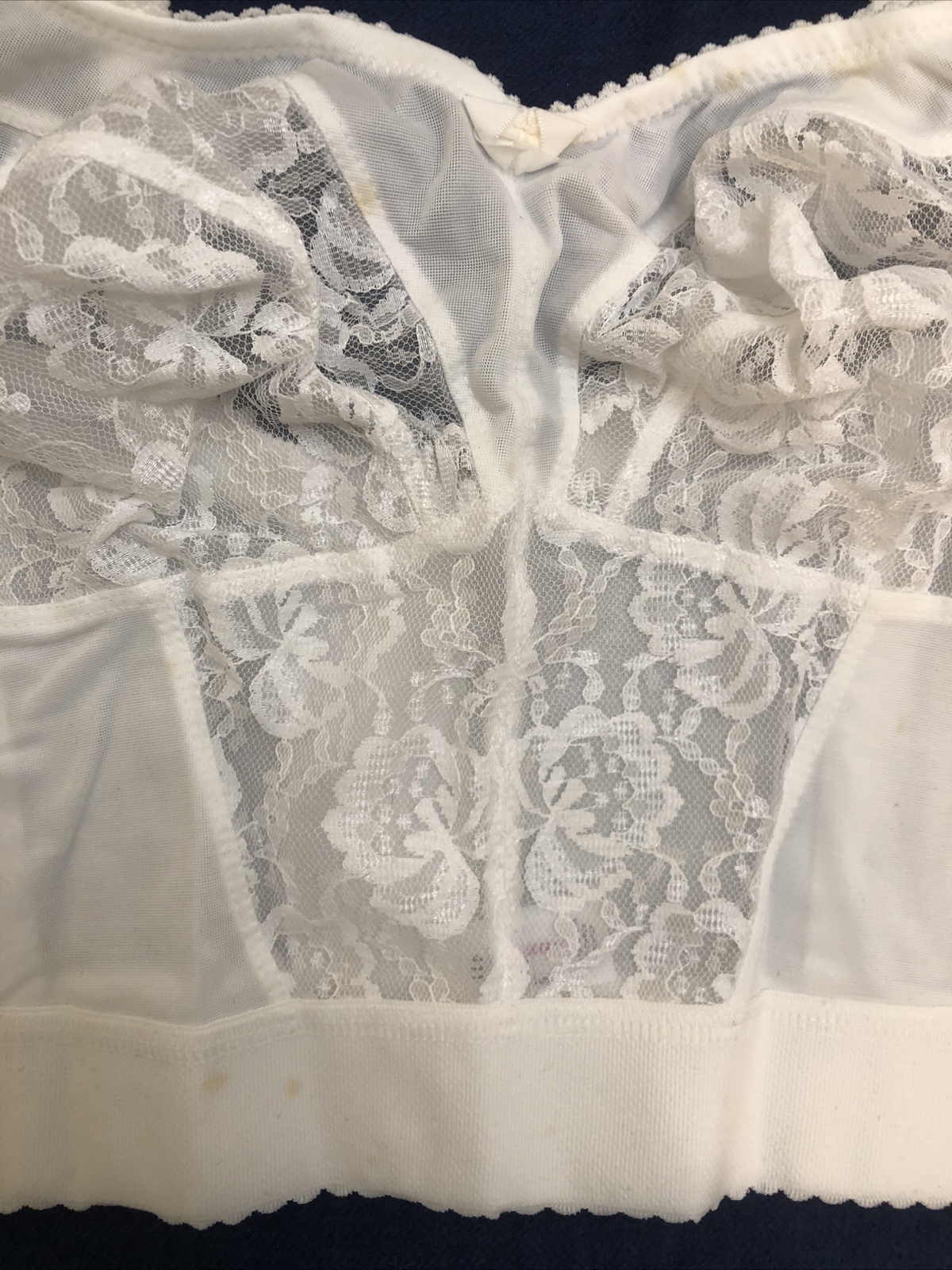 LONG LINE BRA VINTAGE LINGERIE 34 F STRETCH BRA White Lace New With Tags