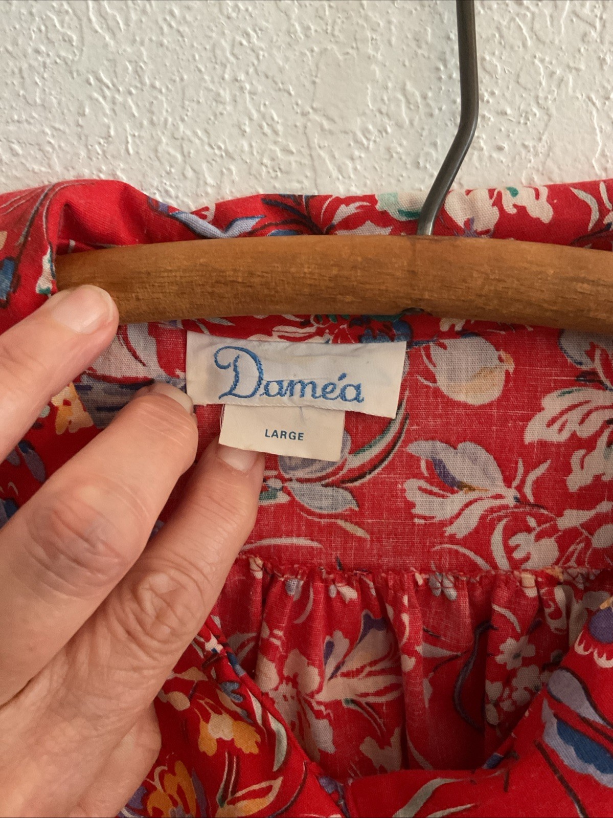 Damea Vintage Housecoat Womens Large Red All- Over Floral Print Grandmacore
