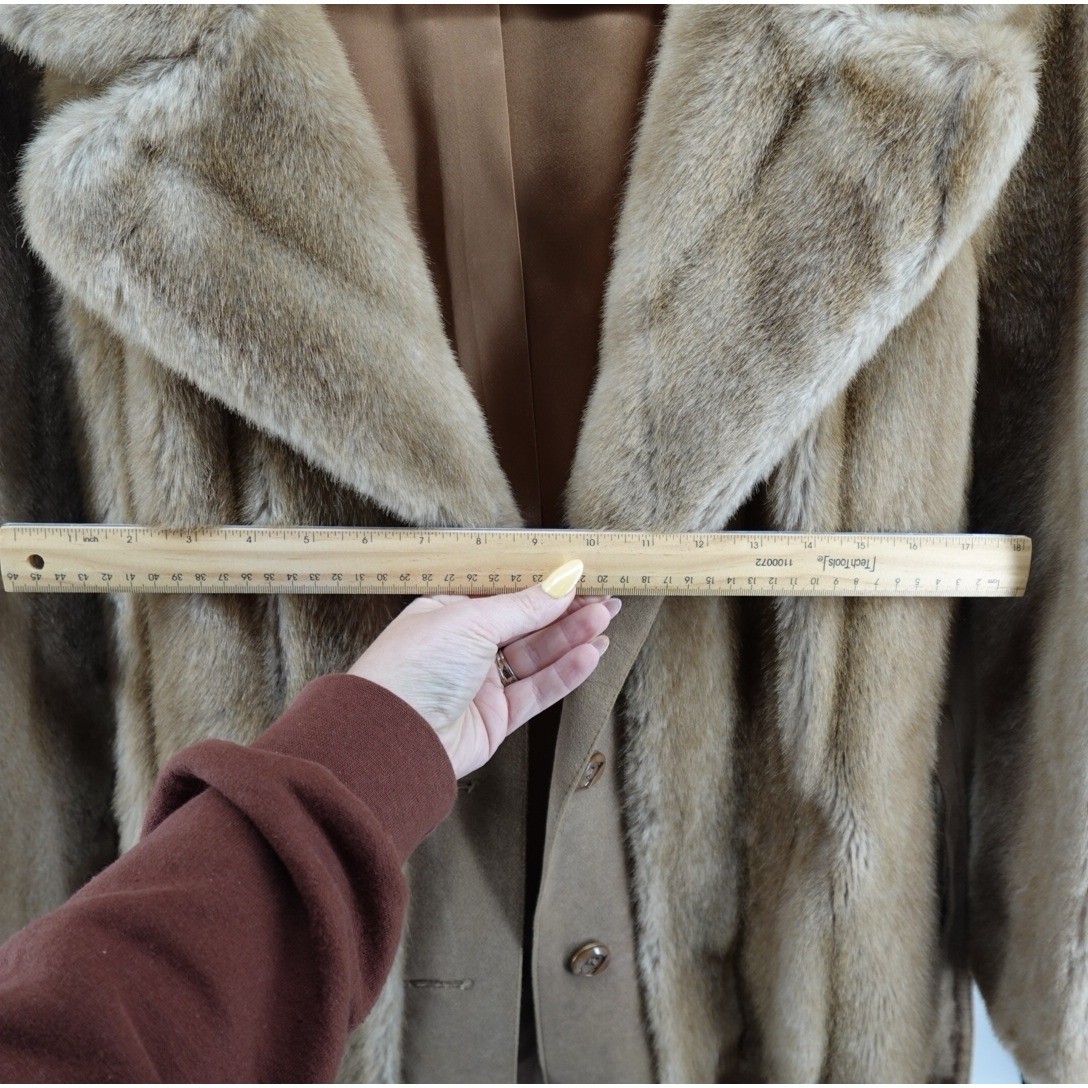 Vintage Furrage Tissavel France Faux Fur Coat Brown Belted Mid Length Jacket