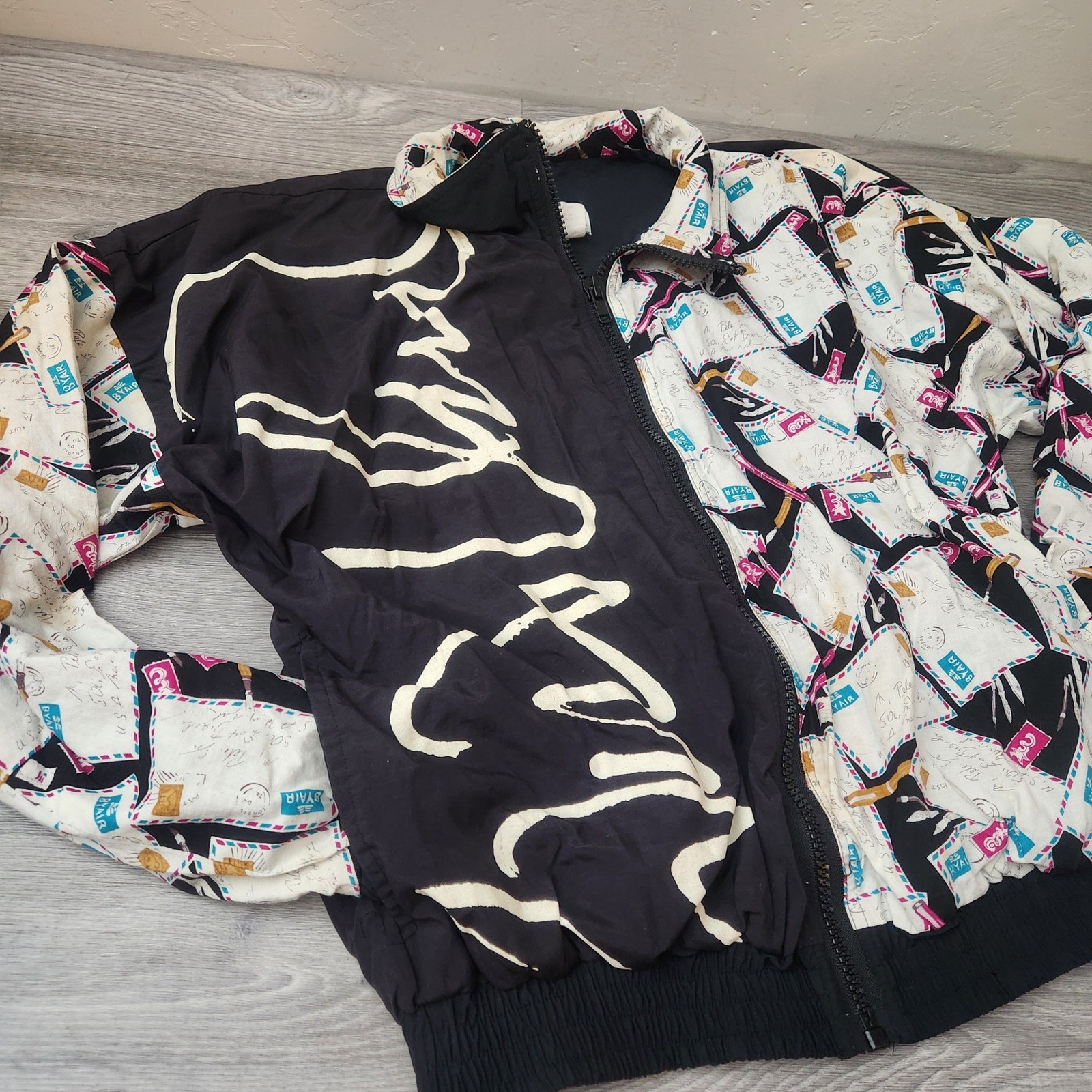 Vintage William Serbin Jacket Size M Abstract Art Zip Up Made in USA Bomber Mail