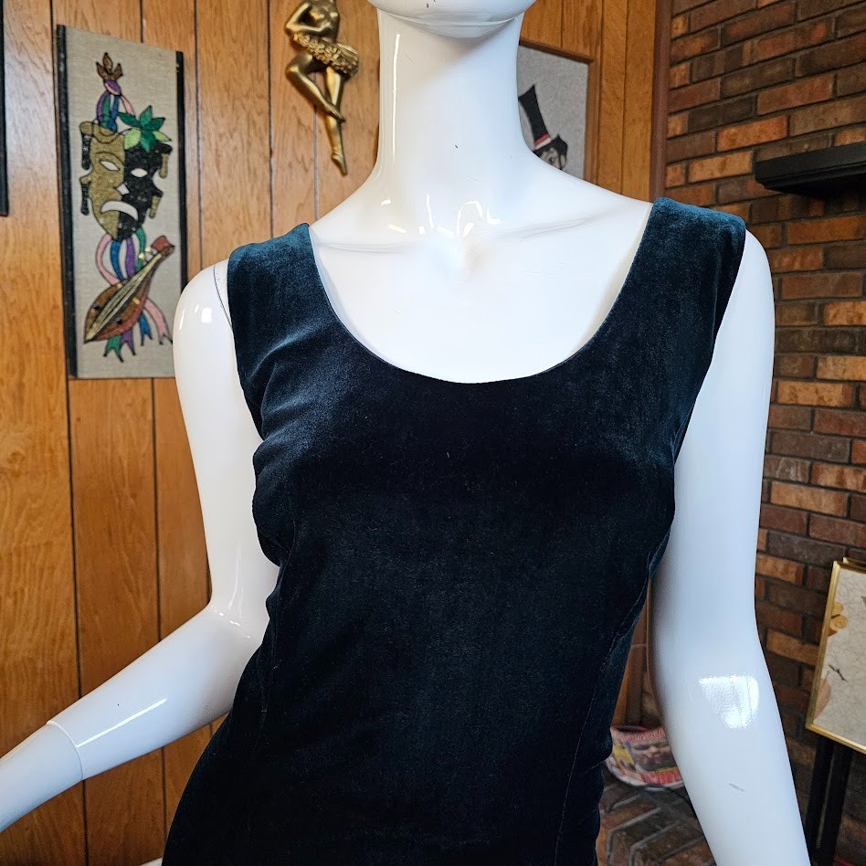 Vtg 90 Y2K Curvy Plus Goth Spider Back Emerald Green Velvet Prom Maxi Dress L/XL