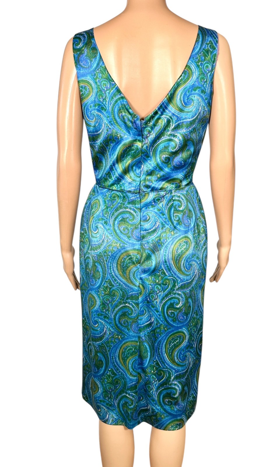 Vintage 1960s Selma Washington DC Blue Green Paisley 2 Pc Dress Top Set Sz 6 S