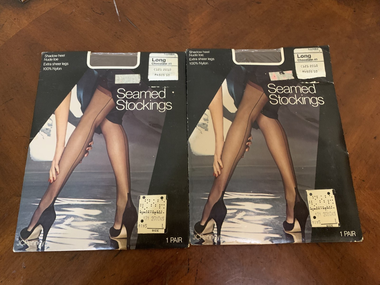 Vintage JC Penney Seamed Nylon Stockings Extra Sheer Shadow Heel Size L Lot of 3