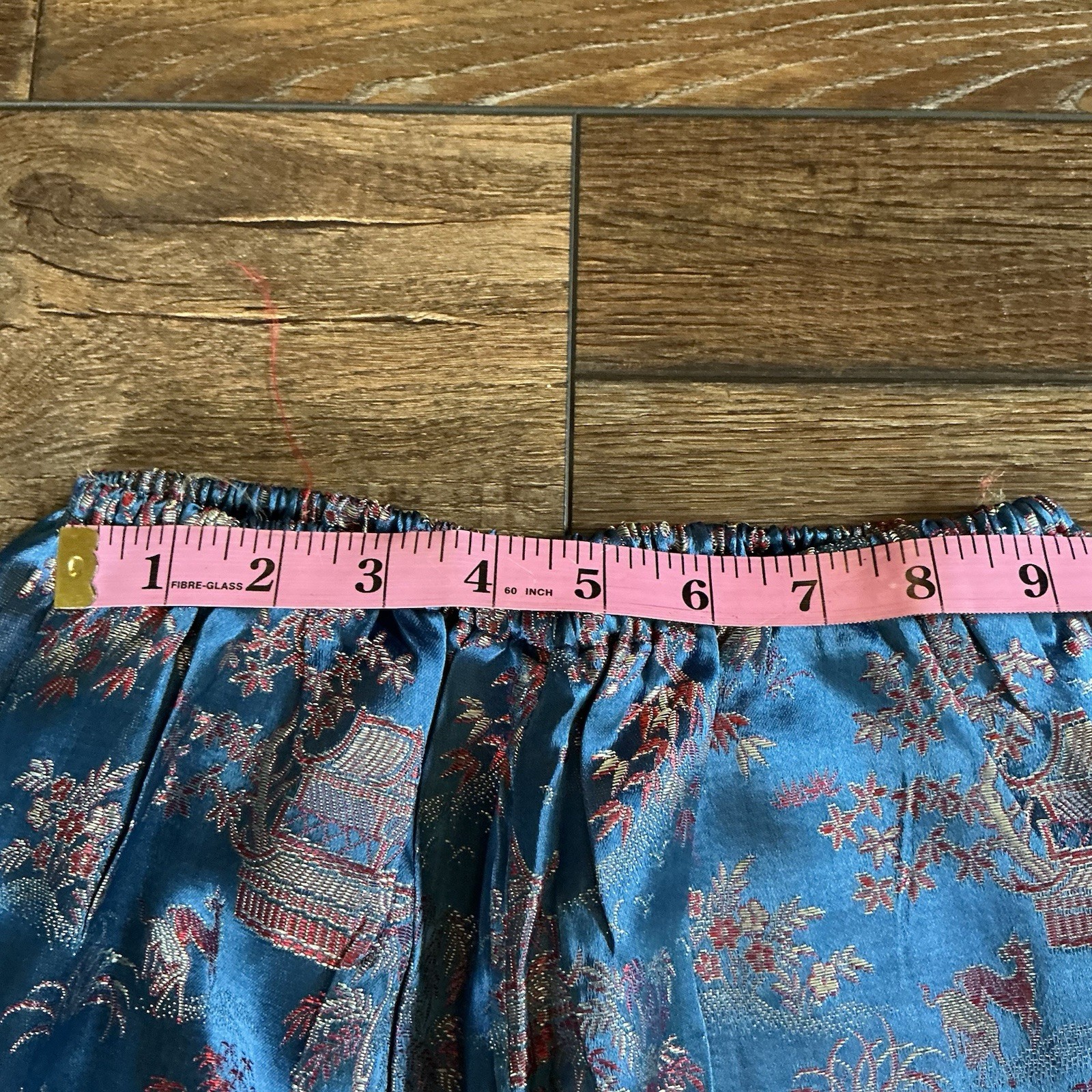 VINTAGE Size 14 Peony Chinese Pajama Set Frog Button Brocade Satin Lounge #61708