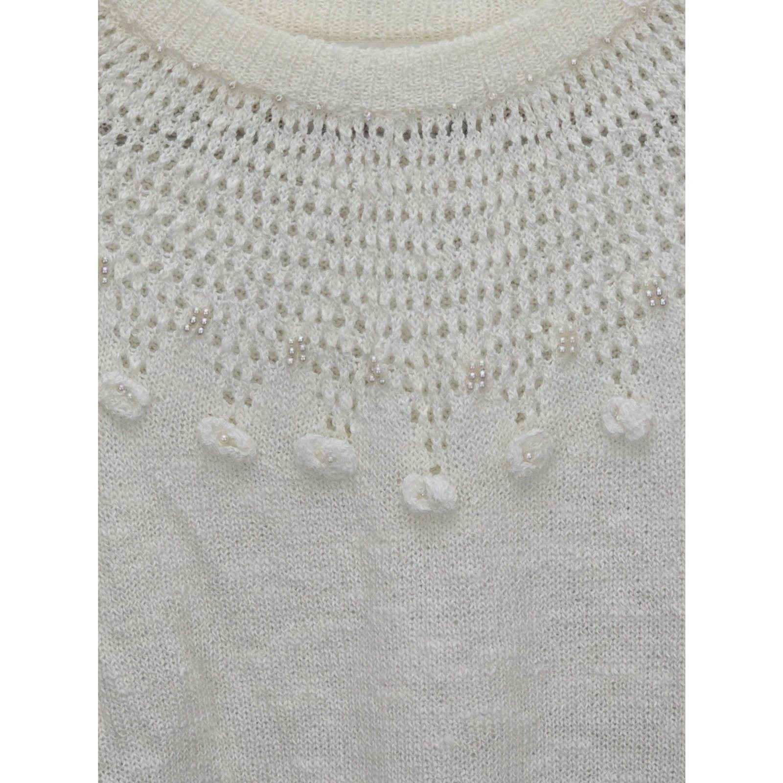 Vintage Coquette Dean’s of Scotland LG Cream Pearl Flower Sweater Acrylic EUC