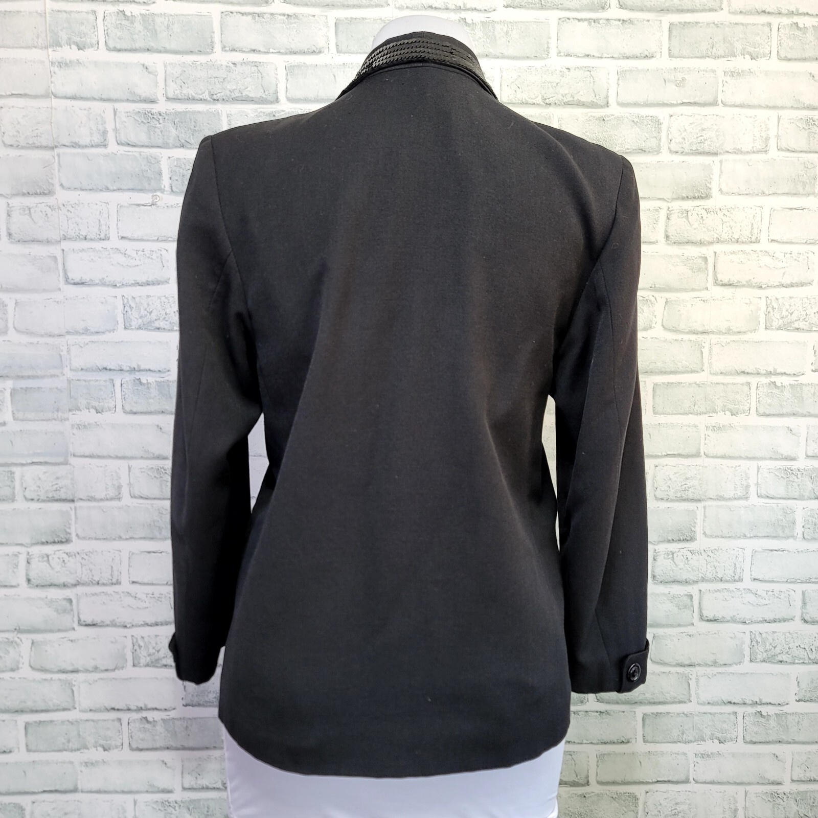 Vintage 70s Ted Lapidus Diffusion Womens 42 Black Sequin Collar Blazer 1 Button