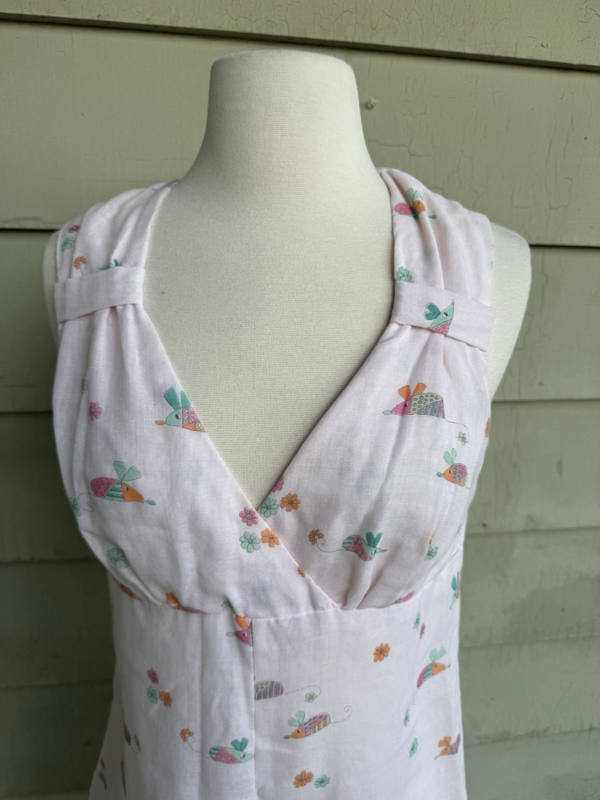 Vtg 70’s Terri Petites Mini Dress Pink Pastel Mouse Flower Print Junior 13 Wmn S