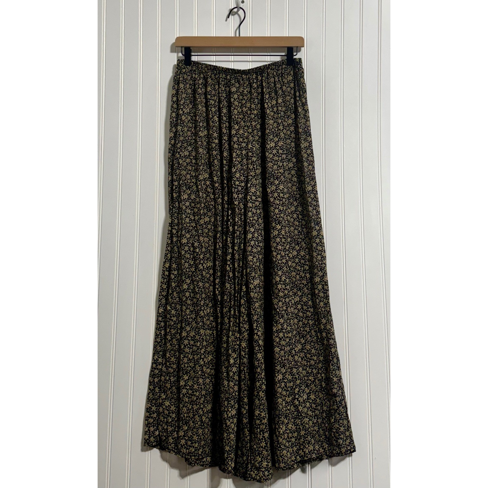 Elisse Vintage Womens 11/12 Palazzo Pants Floral Polyester Black Whimsigoth 90s