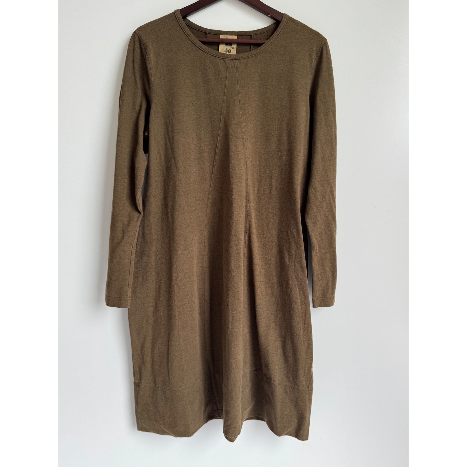 Blue Fish Clothing Vintage 1998 Cotton Merino Wool Dress Brown Long Sleeve L XL