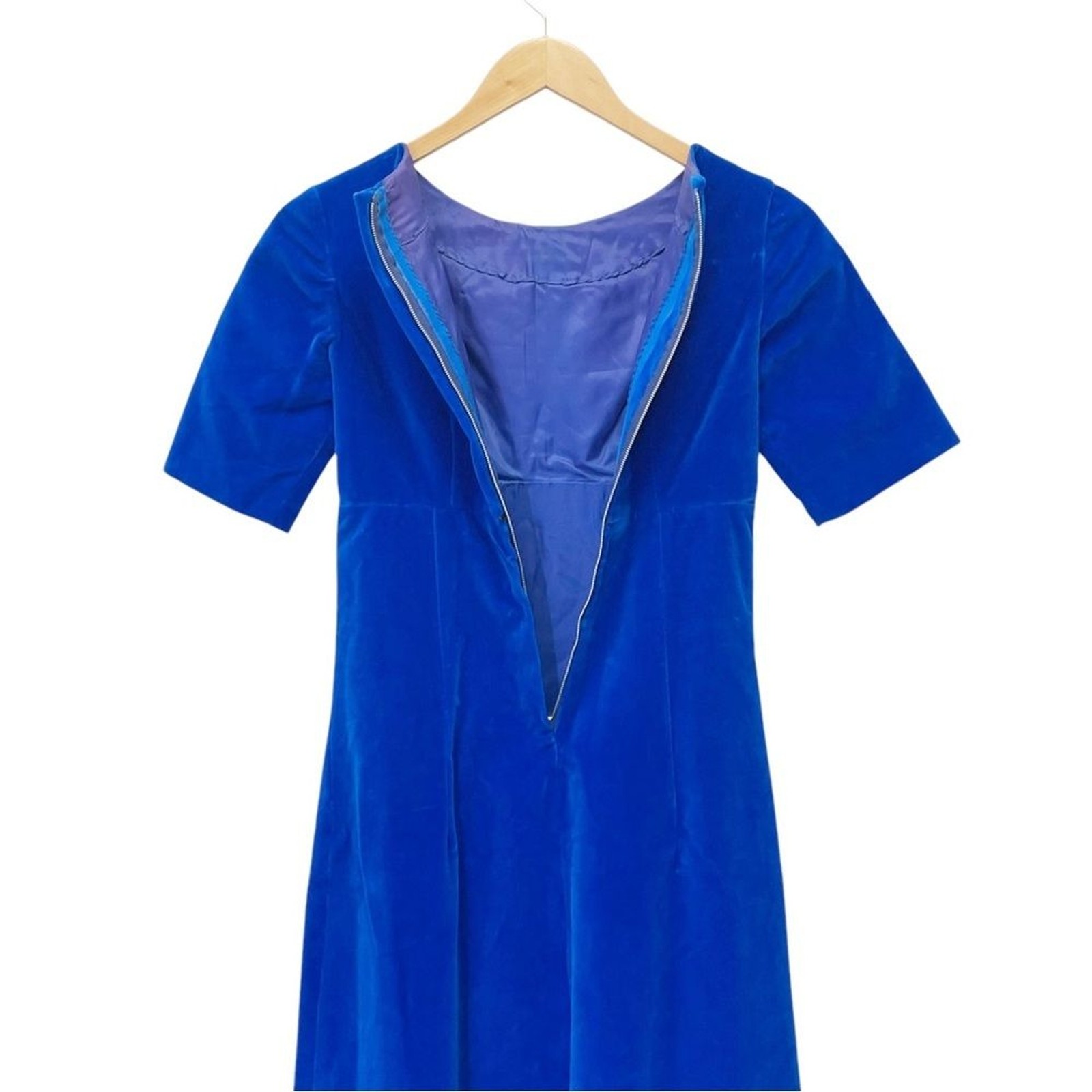 Vintage 1960s Handmade Royal Blue Velvet Dress Modern Size 0 Long Evening Gown