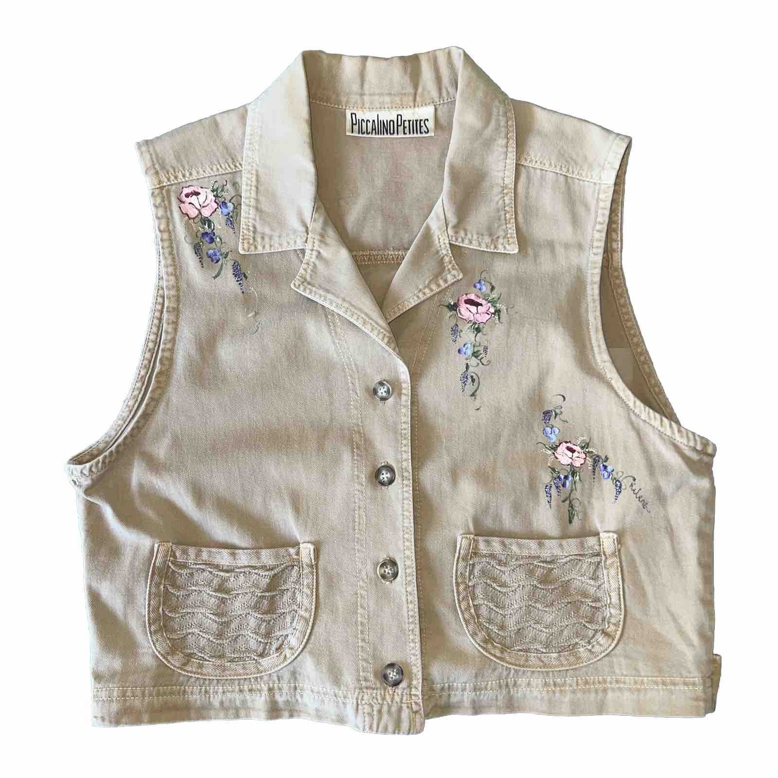 Vintage 60s Piccalino Petites Womens PXS Vest Hand Painted Floral Cotton Canvas