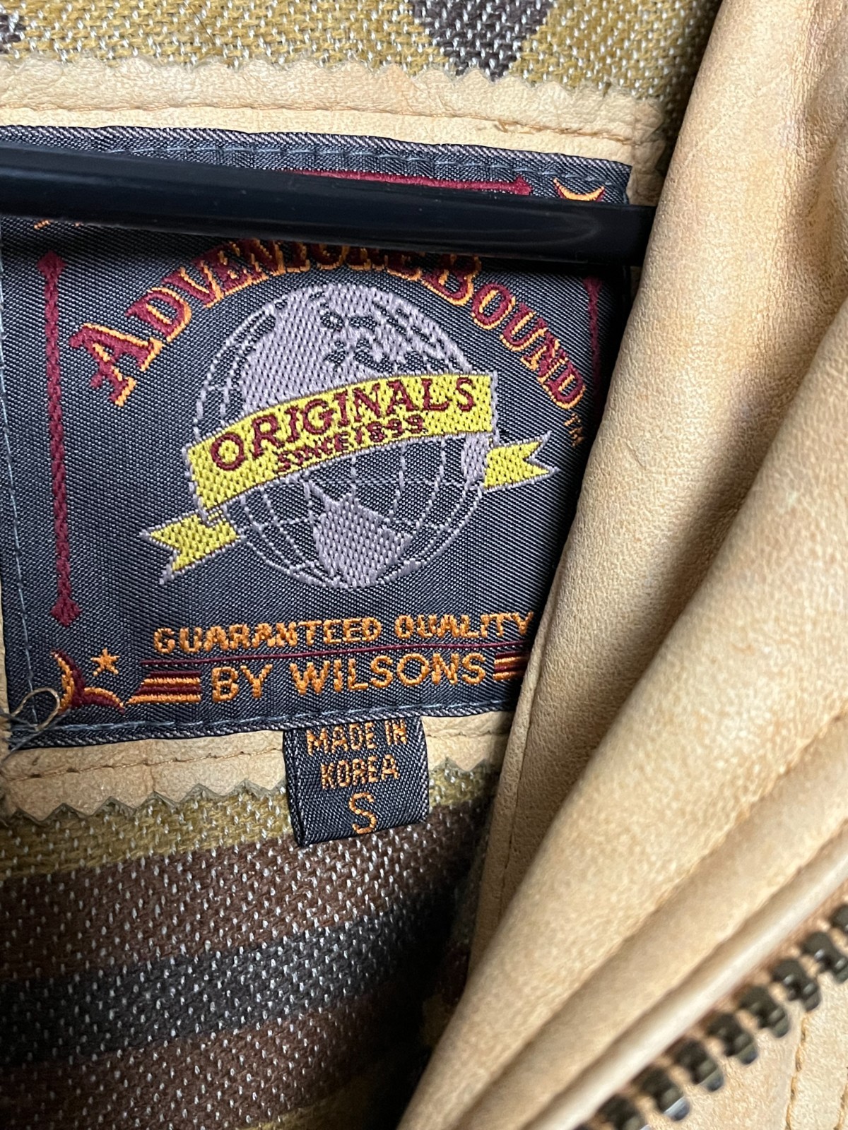 Vintage WILSONS Adventure Bound BEIGE BUFF Leather JACKET Small KOREA