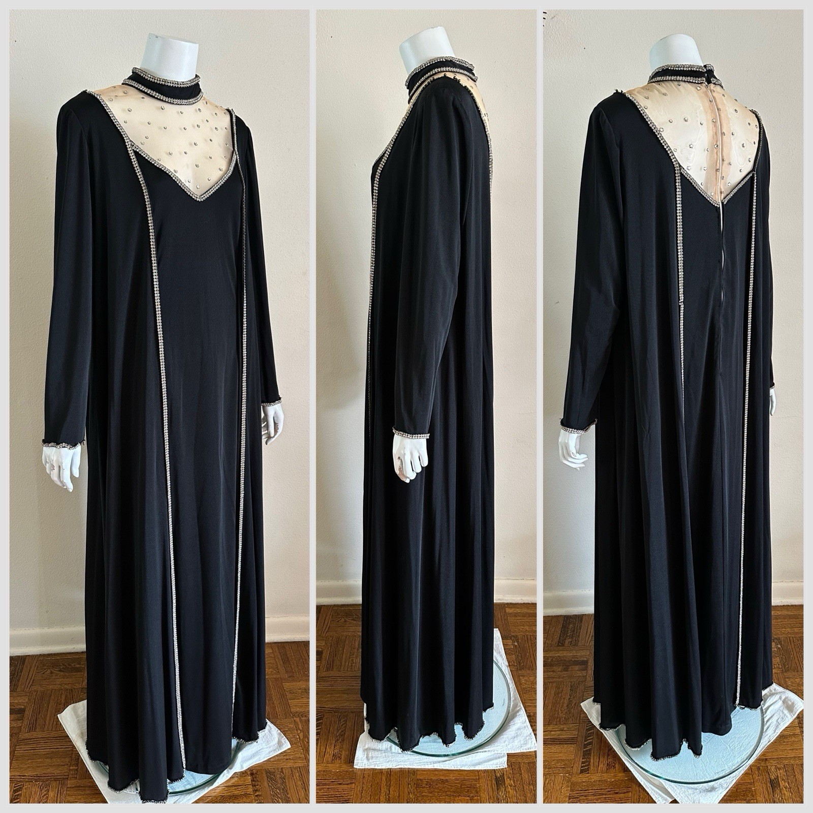 1970s Custom Opera Stage Recital Gown Costume Shoulder Cape Rhinestone Dress VTG