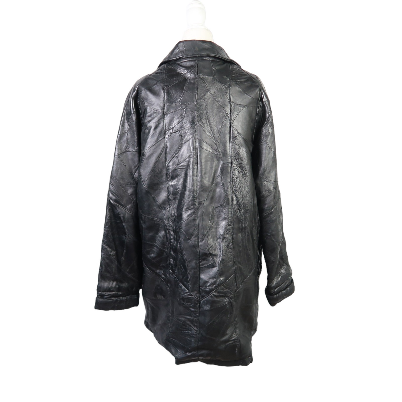 Vintage 90s Maxam Black Patchwork Lambskin Leather Coat Jacket M