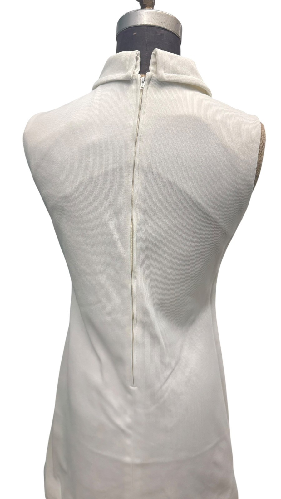 Vintage 70s Marty Gutmacher White Sleeveless Poly Knit Dress S/M