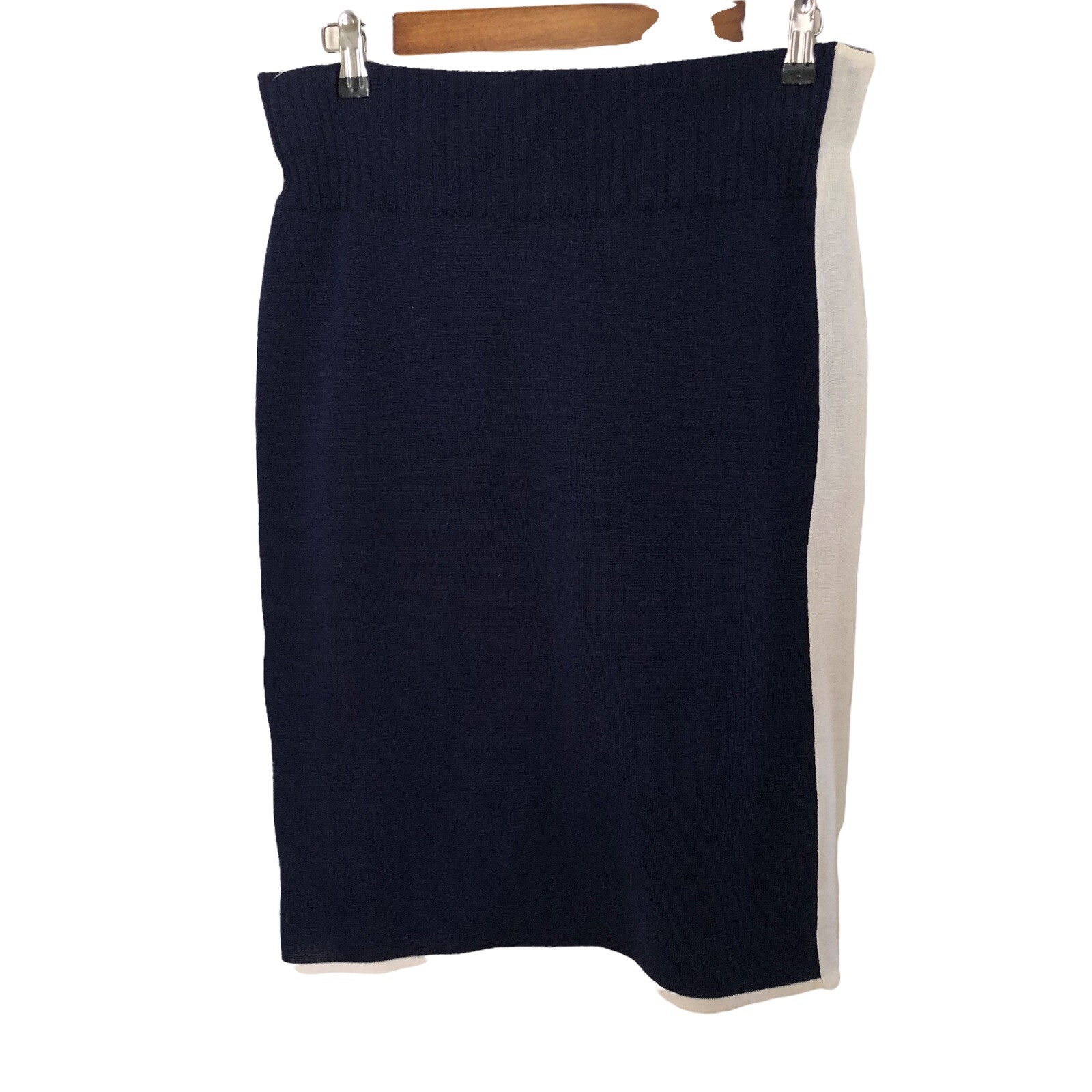 Rare VTG ” Bernard Perris ” Paris Blue & White 80’s Pencil Skirt FR 44 Designer