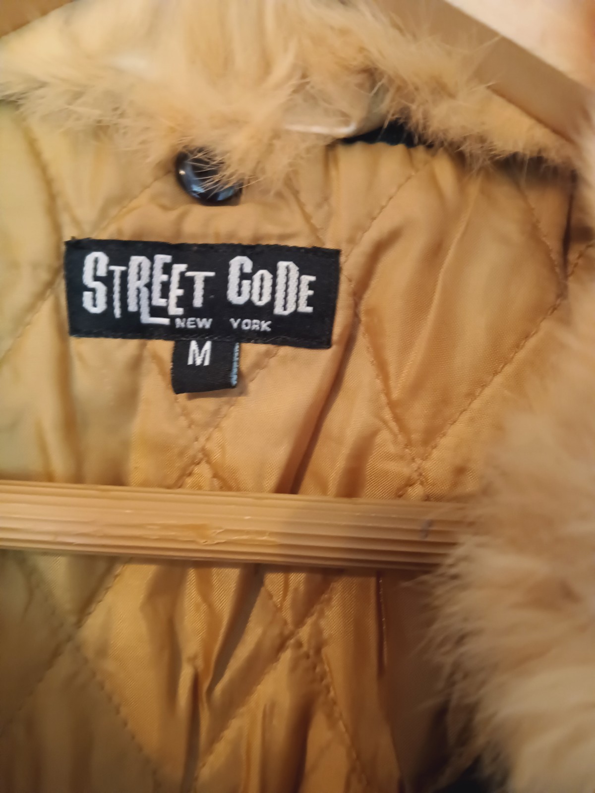 VTG Y2K StreetCode denim jean jacket short detach rabbit fur trim quilt lining S